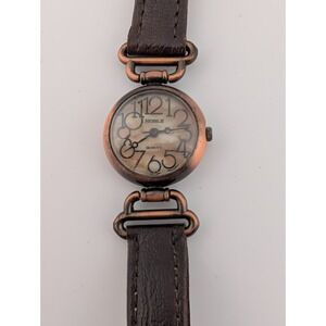 Vintage Noble Watch Women Copper 21mm Tone Case Leather Band- New Battery